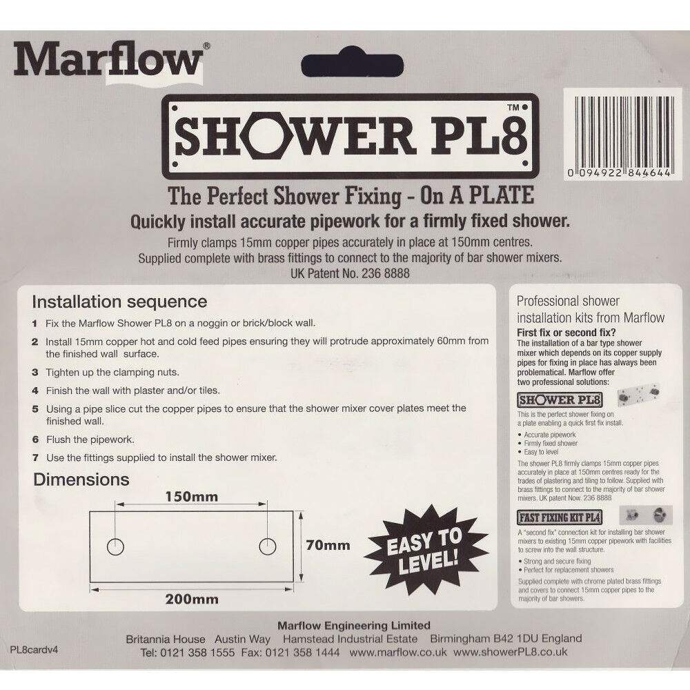 Marflow Shower Fixing Plate PL8 SNH Tradecentre