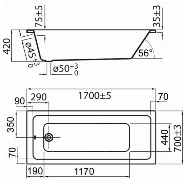 Pura Bloque Single Ended Bath 1700 x 700