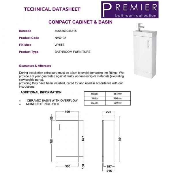 Nuie Vault 400mm Floor Standing Vanity Unit Gloss White - Image 4