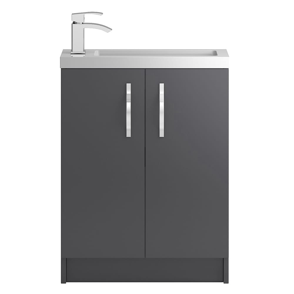 Hudson Reed Apollo Slimline Vanity Unit 600mm Grey Gloss Snh
