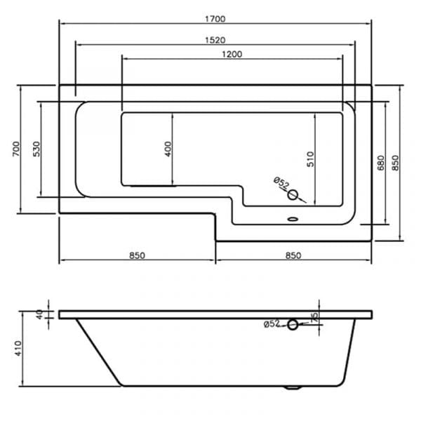 Square Shower Bath 1700 Left Hand, Panel & Screen - Image 3