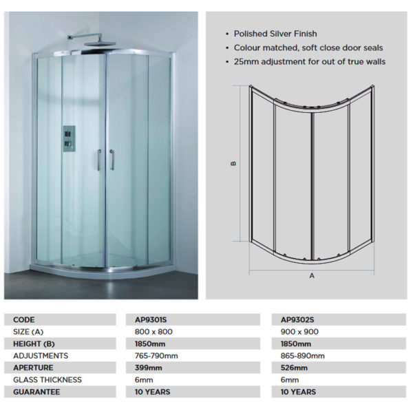 April Destini 900mm Double Quadrant Door