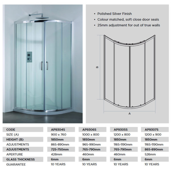 April Destini 1000mm x 800mm Offset Quadrant Door