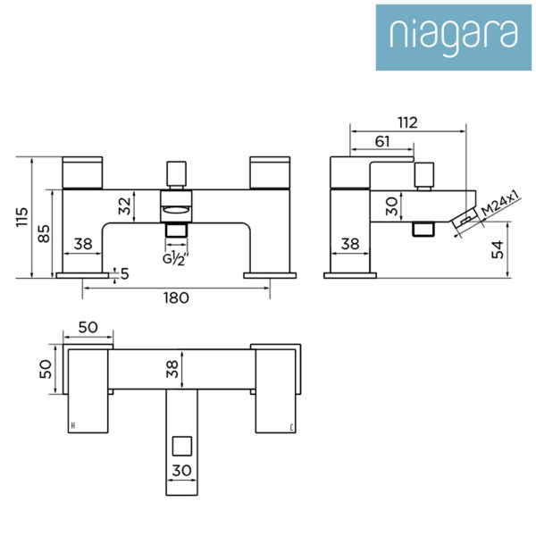 Niagara Edgeware Bath Shower Mixer - Image 3