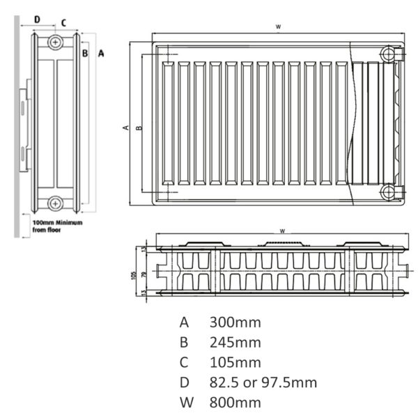 K Rad 300H x 800W K2 DC Radiator - Image 2