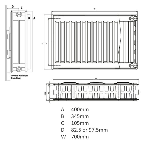K Rad 400H x 700W K2 DC Radiator - Image 3