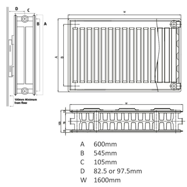 K Rad 600H x 1600W K2 DC Radiator - Image 2