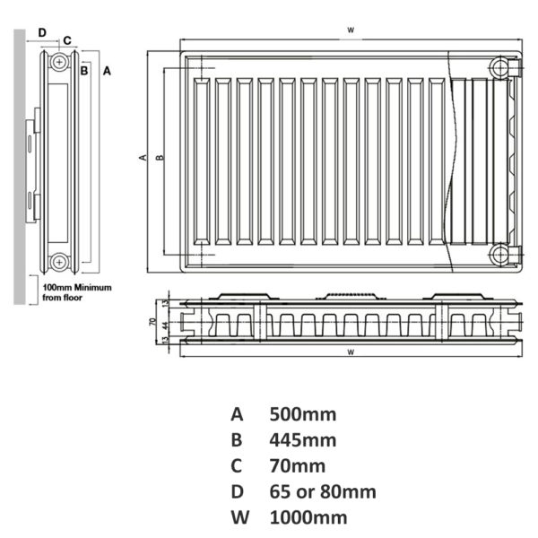 K Rad 500H x 1000W P+ DPSC Radiator - Image 3