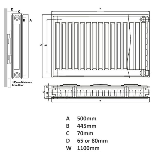 K Rad 500H x 1100W P+ DPSC Radiator - Image 3