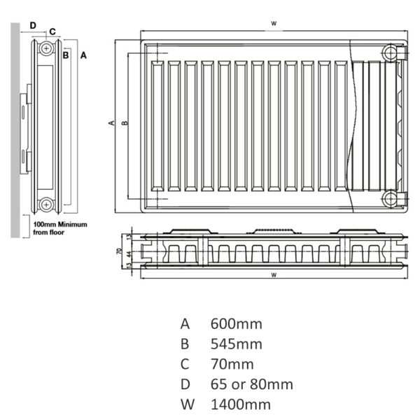 K Rad 600H x 1400W P+ DPSC Radiator - Image 2