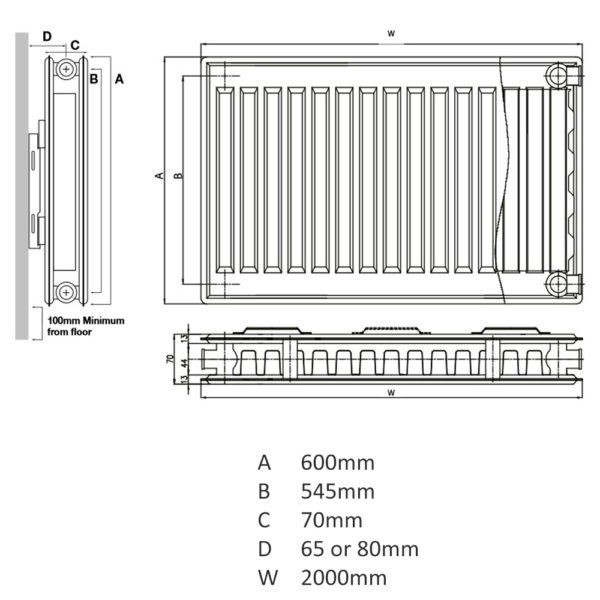 K Rad 600H x 2000W P+ DPSC Radiator - Image 2
