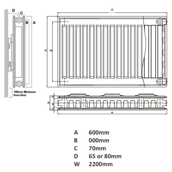 K Rad 600H x 2200W P+ DPSC Radiator - Image 3