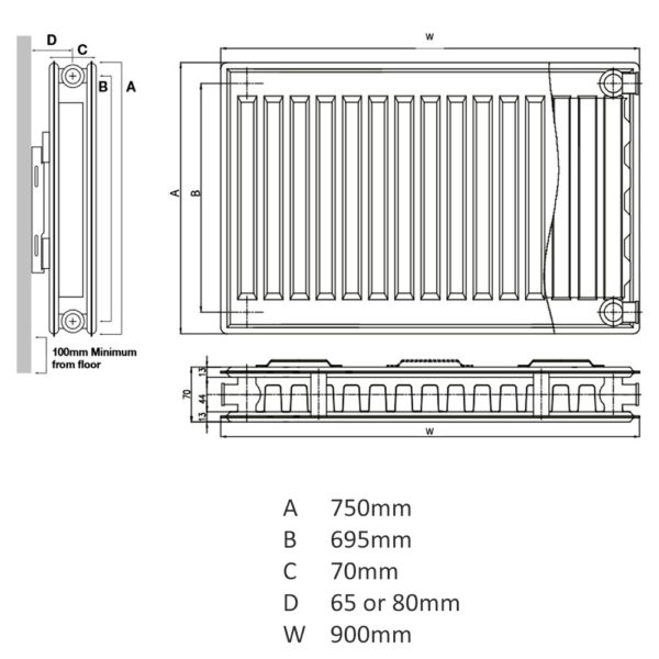 K Rad 750H x 900W P+ DPSC Radiator - Image 2