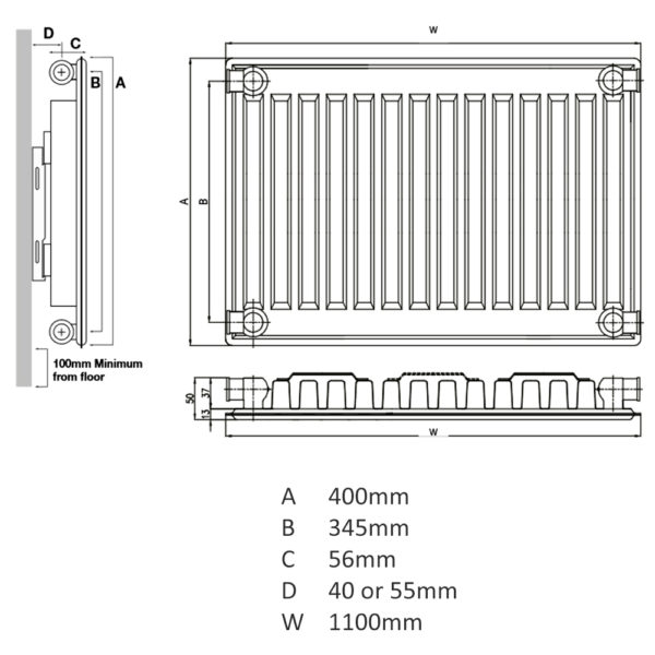 K Rad 400H x 1100W K1 SC Radiator - Image 4