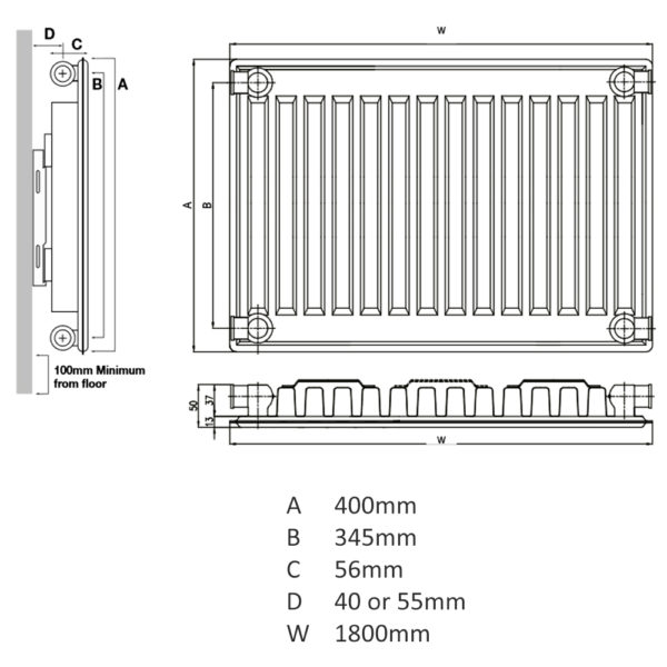 K Rad 400H x 1800W K1 SC Radiator - Image 4