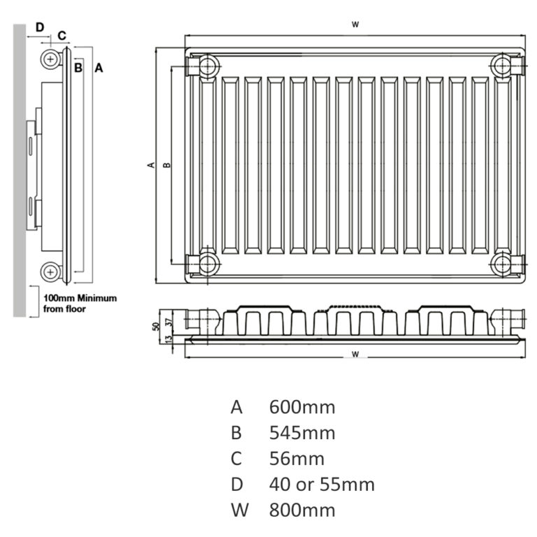 K Rad 600H x 800W K1 SC Radiator 10 Year Warranty Kartell