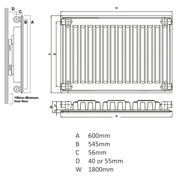 K Rad 600H x 1800W K1 SC Radiator - Image 3