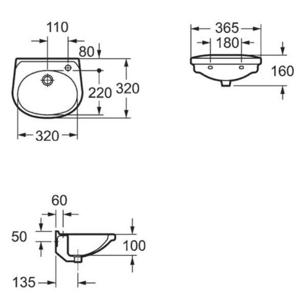 Imex Ivo 360mm Wall Basin 1 Tap Hole - Image 3