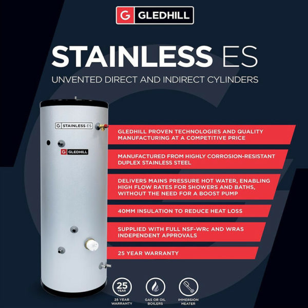 Gledhill ES 90L Direct Unvented Cylinder Stainless Steel - Image 2