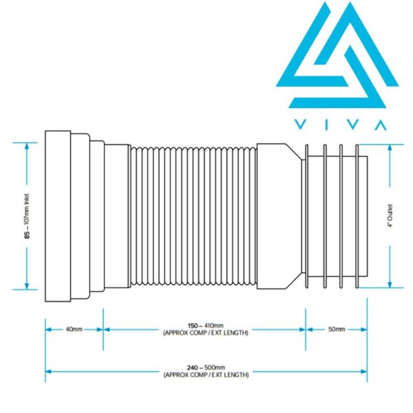 Viva Slink-Fit Straight Flexible Pan Connector 240mm - 500mm - Image 3