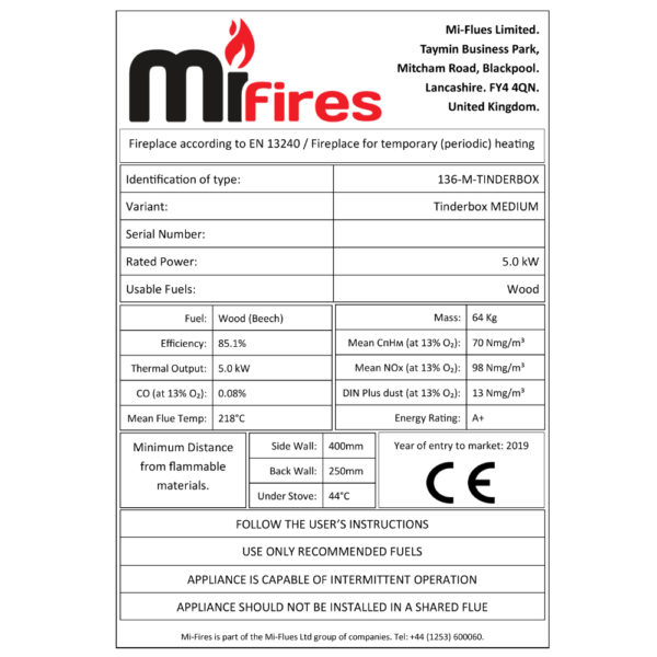 Mi Fires Tinderbox Medium Wood Burner Stove 5KW ECO-Design - Image 3