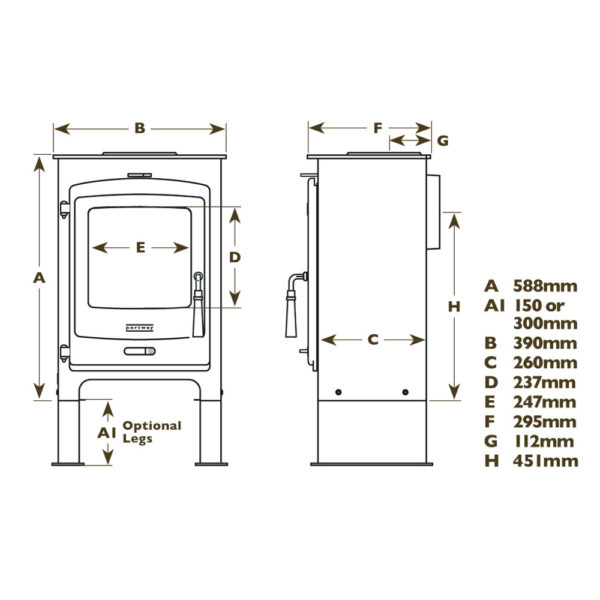 Portway 1 Contemporary Multifuel Stove With High Legs - Image 2