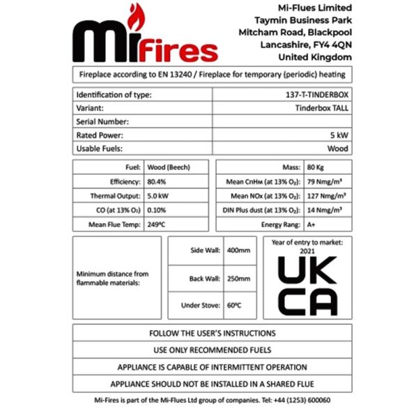Mi Fires Tinderbox Tall Wood Burning Stove 5KW ECO-Design - Image 4