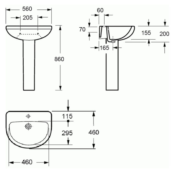 Imex Ivo 56cm Basin 1 Tap Hole Optional Pedestals - Image 4