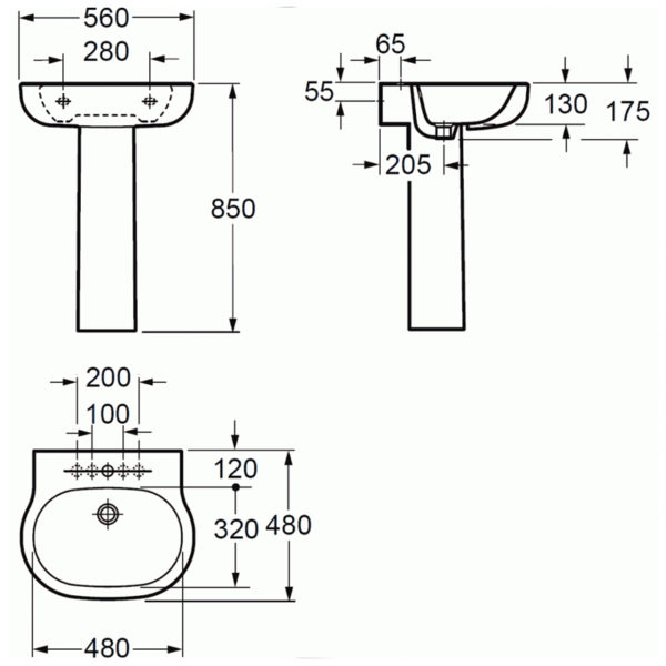Imex Xcite 560mm Basin 1 Tap Hole Optional Pedestals - Image 2