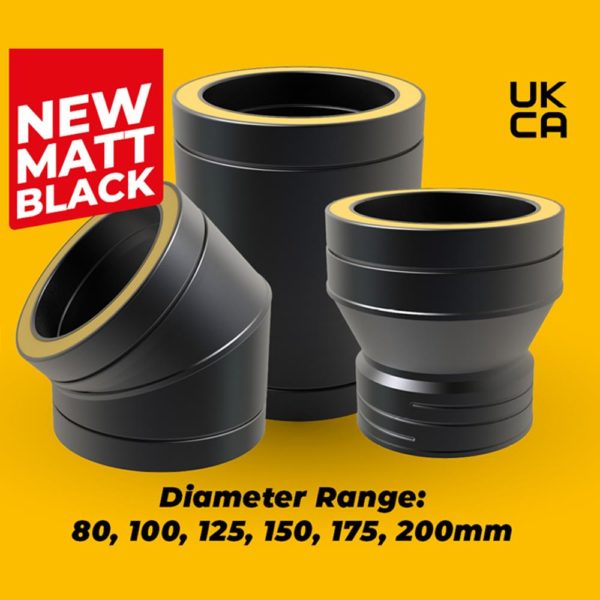 TWPro Twin Wall 125mm to Twin Wall 150mm Increaser Matt Black KW - Image 4