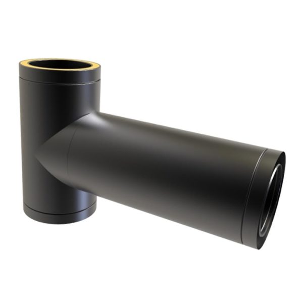 TWPro 125mm Twin Wall Insulated Long 90 Degree Tee Matt Black KW