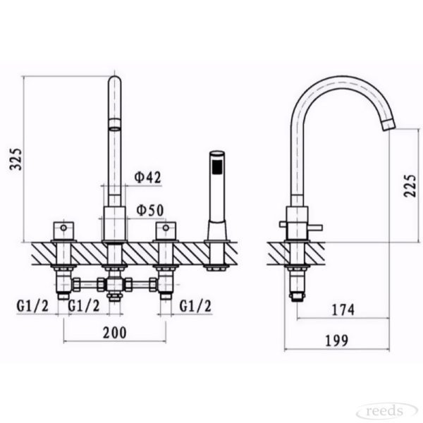Kartell K-Vit Plan 4 Hole Bath Shower Mixer - Image 2