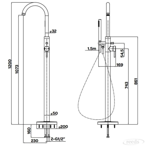 Kartell K-Vit Nero Round Freestanding Bath Shower Mixer - Image 2