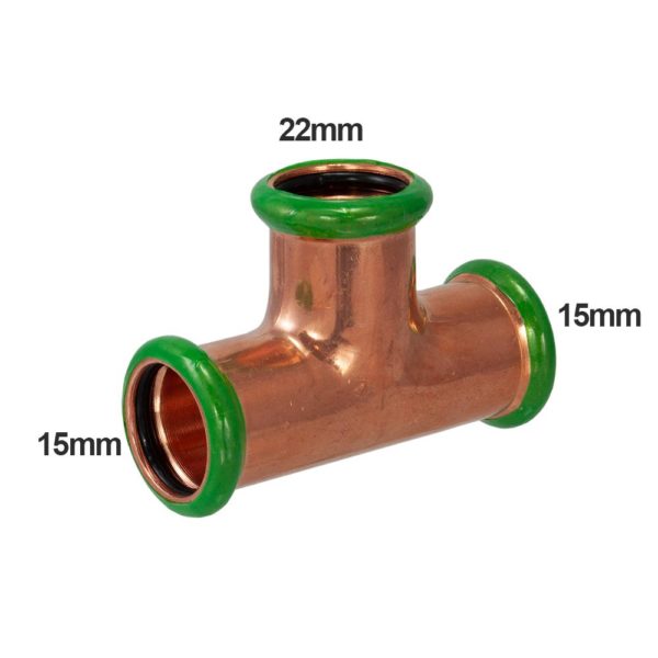 PEGASUS Press Fit 15mm X 15mm X 22mm Reducing Tee - Image 2