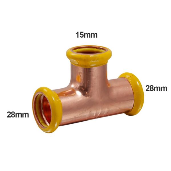 PEGASUS Gas Press Fit 28mm x 28mm x 15mm Reducing Tee - Image 2