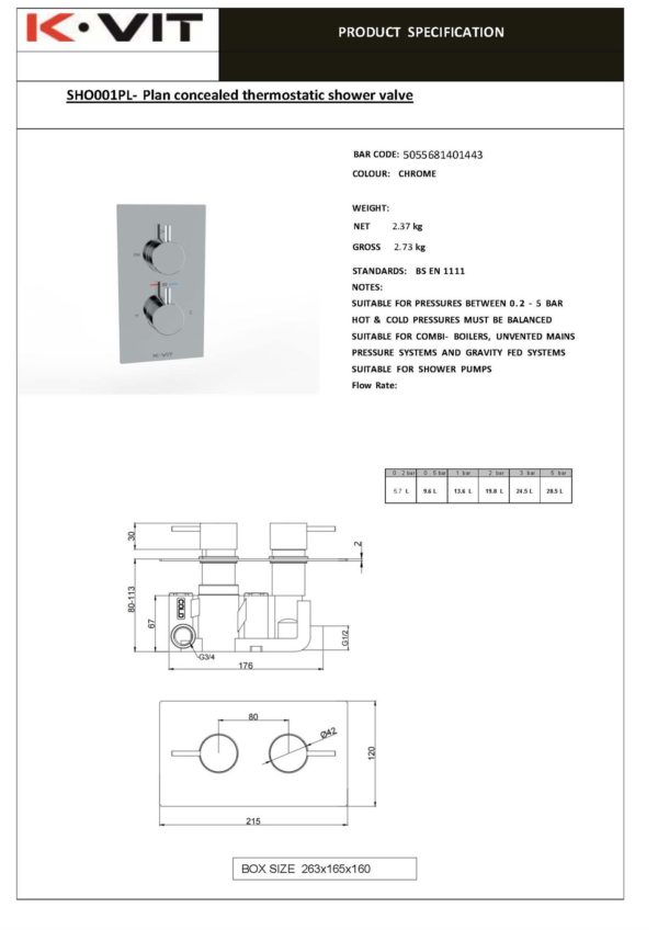 K Vit Plan Round Twin Concealed Thermostatic Shower - Image 2