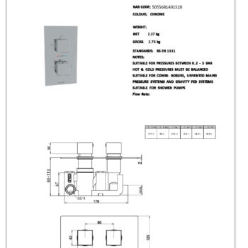 K Vit Pure Square Twin Concealed Thermostatic Shower Built In
