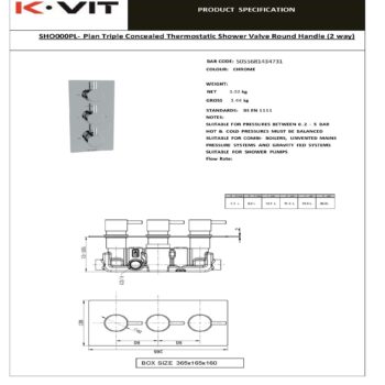 K Vit Round Triple Concealed Thermostatic Shower 2 Outlet