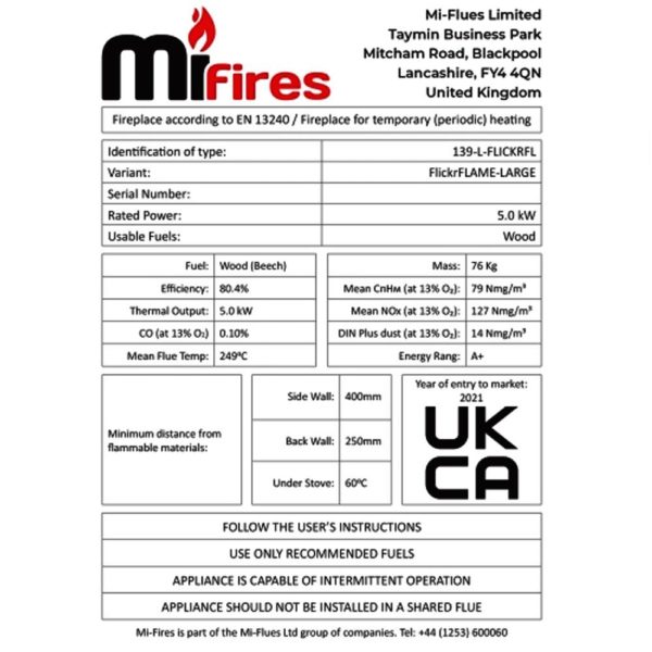 Mi Fires Flickrflame Wood Burning Stove Large 5 Kw ECO-Design - Image 5