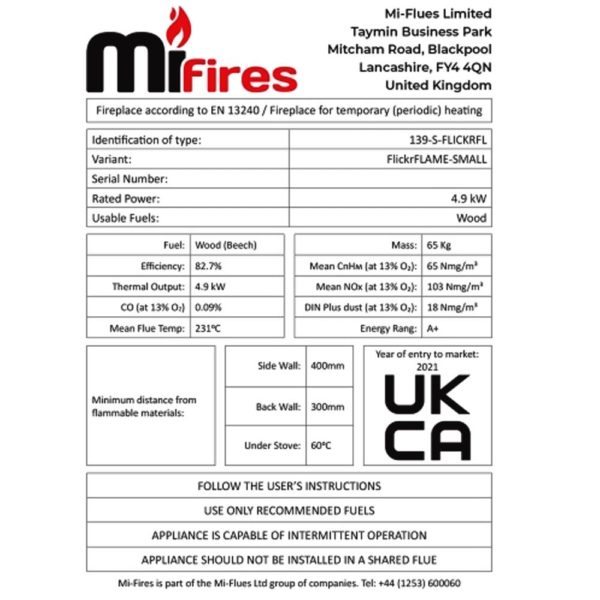 Mi Fires Flickrflame Wood Burning Stove Small 5 Kw ECO-Design - Image 4