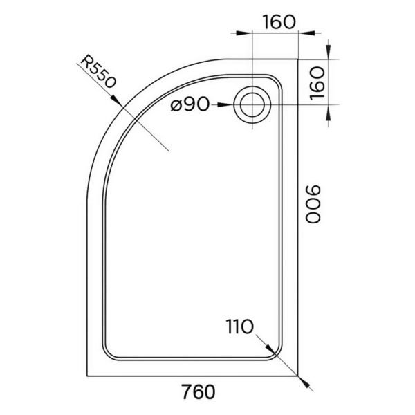 Hydro45 900 x 760 Left Hand Offset Quadrant Shower Tray - Image 2