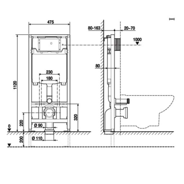 Roca Duplo One WC Concealed Cistern and Frame Full Height - Image 2